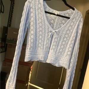 Women's Light Blue Knit Cropped Cardigan
